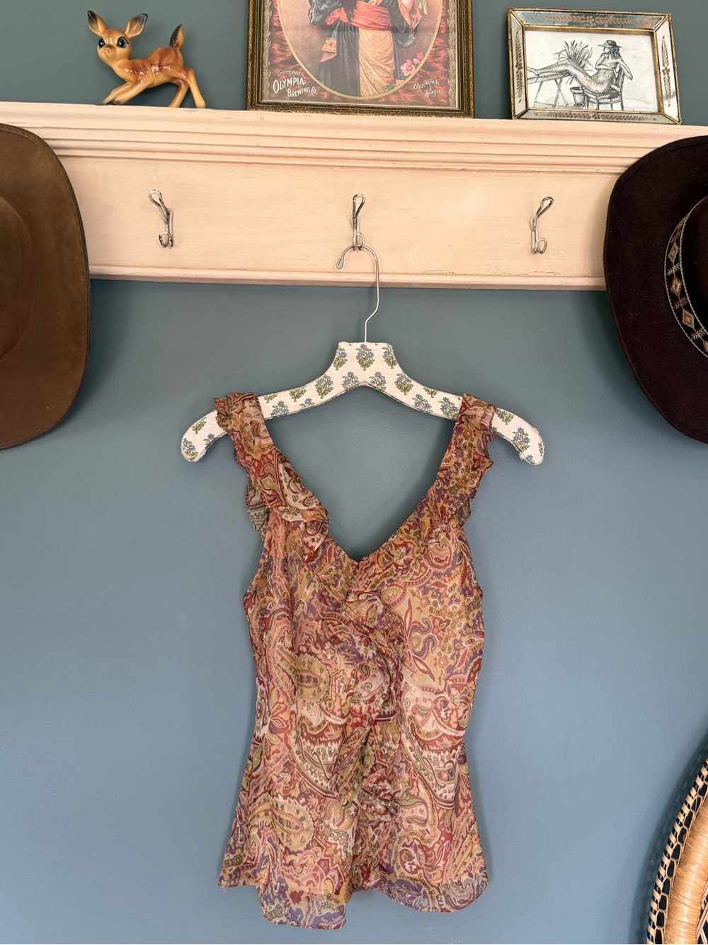 Lauren by Ralph Lauren 100% Silk Paisley flutter tank top sz 2p / XS